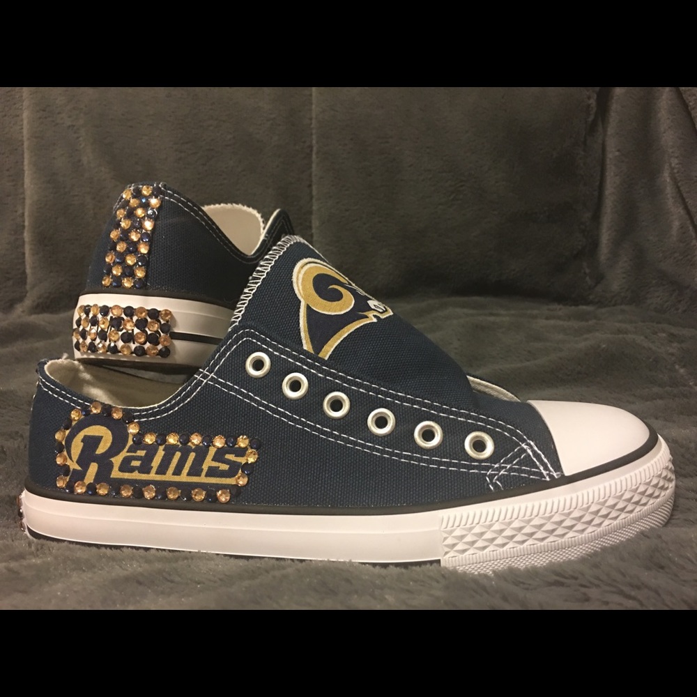 NFL LOS ANGELES RAMS BLING CONVERSE-LIKE WOMENS SHOES SNEAKERS! BLUE GOLD WHITE